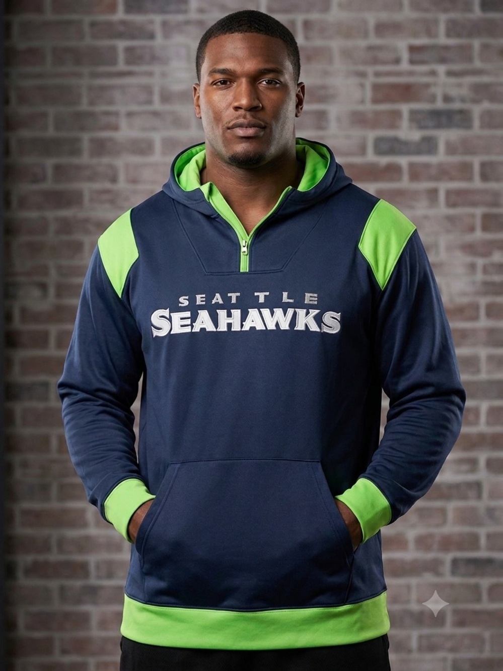Men's Majestic College Navy Seattle Seahawks Big & Tall 1/4-Zip Pullover Hoodie